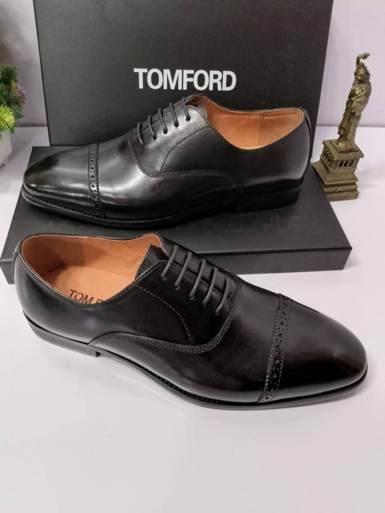 New Men's Tom Ford Leather Cap Toe Formal Shoe | Black