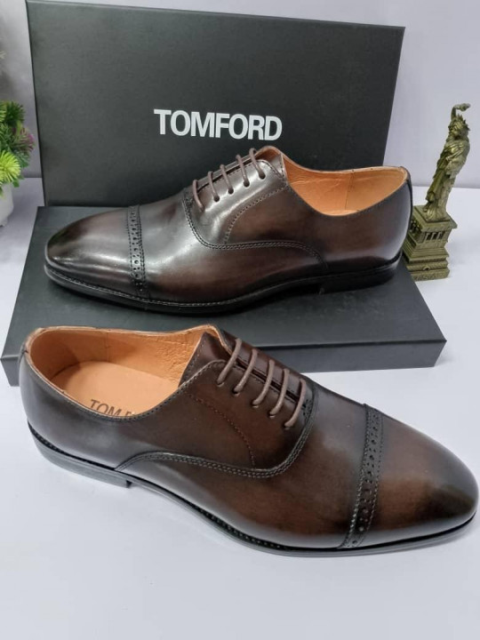 New Men's Tom Ford Leather Cap Toe Formal Shoe | Dark Brown