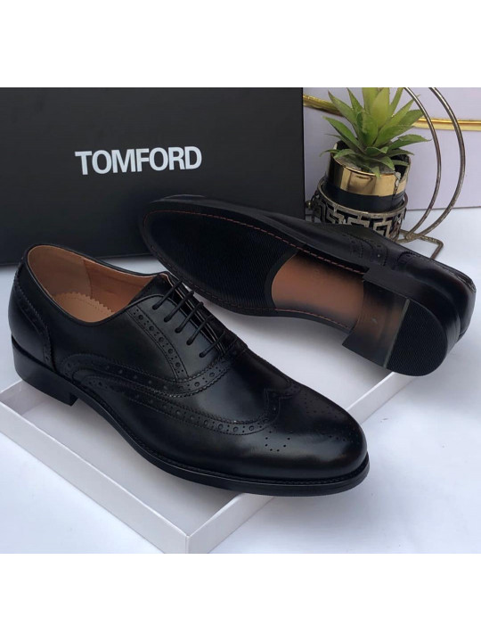 New Men's Tom Ford Round Toe Lace up Leather Shoe | Black