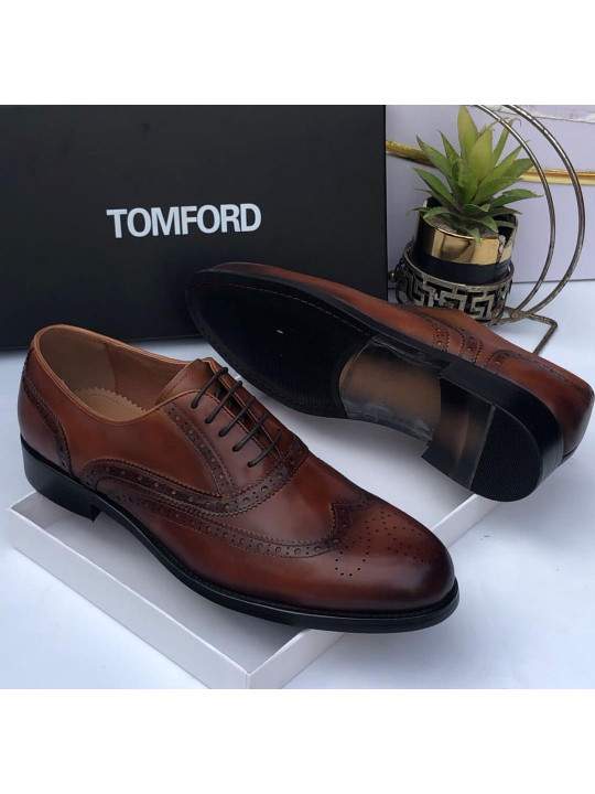 New Men's Tom Ford Round Toe Lace up Leather Shoe | Brown