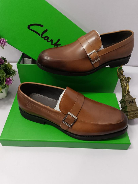New Men's Clarks Buckle Style Leather Loafers | Brown
