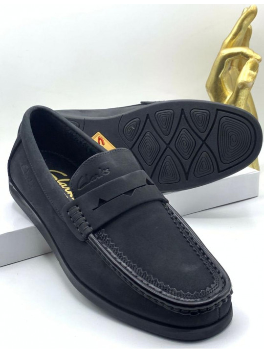 New Men's Clarks Causal Leather Loafers | Black Suede