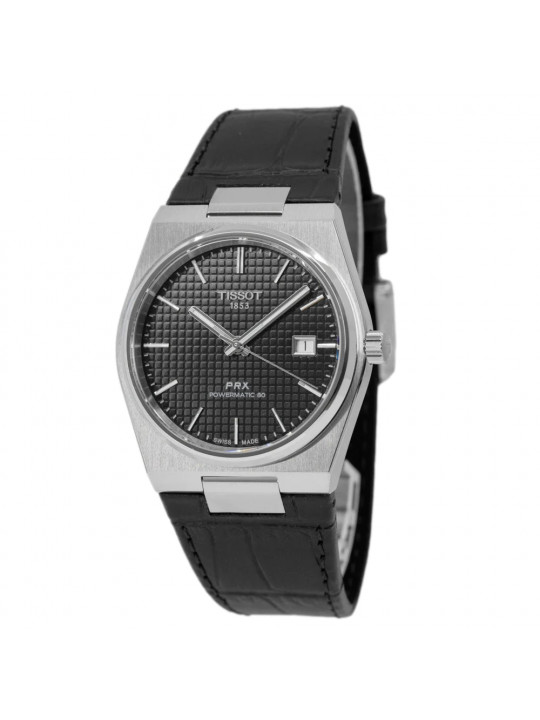 New Tissot PRX Powermatic Black Face Leather Strapped Watch | Black