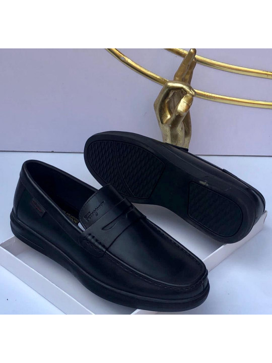 New Men's Ferragamo Leather loafers Shoe | Black