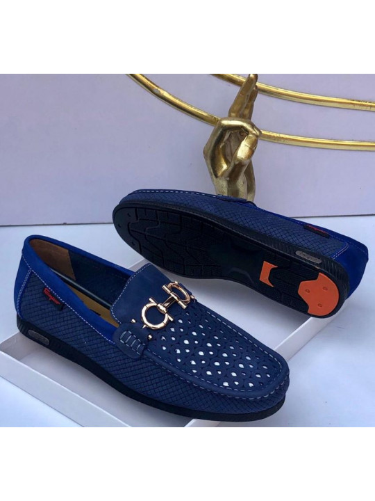 New Men's Driving Ferragamo leather loafer| Blue