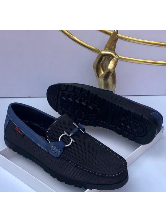 New Men's Driving Ferragamo leather loafer |Navy Blue
