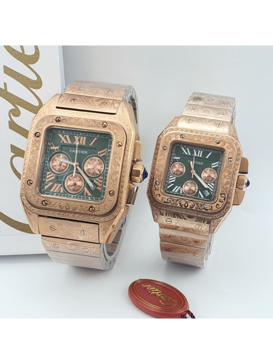 New Bundle Cartier Chain Strapped Green Face Wristwatch | Rose Gold