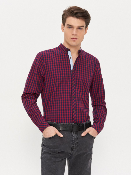 New Arrival House Brand Checked Shirt | Red & Dark Blue