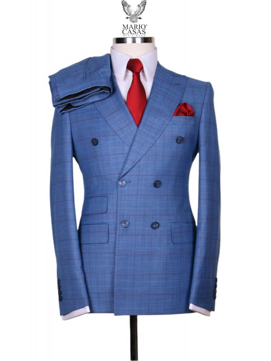 New Men's Double Breasted Striped Royal Series Suit | Blue