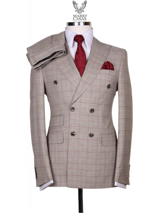 New Men's Double Breasted Striped Royal Series Suit | Brown