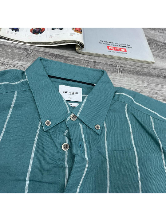 New Only & Sons Casual Stripped Long Sleeve Shirt | Green