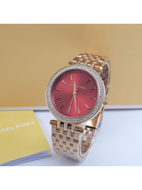 New MICHAEL KORS Women's Darci rose gold Wristwatch| Dark Red