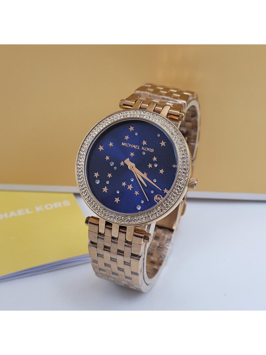 New Women's MICHAEL KORS Darci Star Wristwatch| Rose Gold Stone Blue