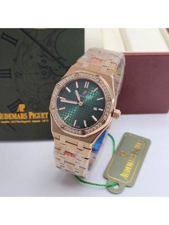 New Women`s Audemars Piguet Royal Oak Wrist Watch with Studs | Gold & Green