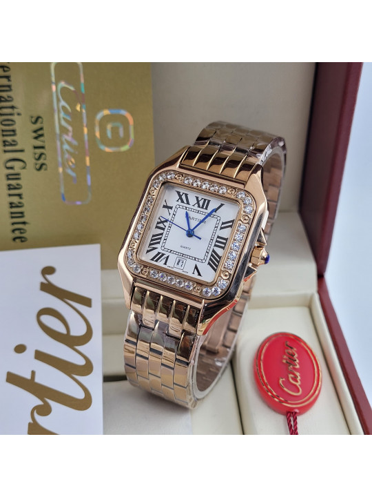 New Women`s Cartier Wrist Watch with Rectangular Screen and Studs | Gold