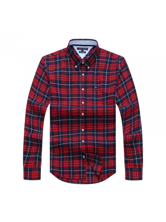 Tommy Hilfiger Checkered Multicoloured Oxford LS Shirt | Red & Blue