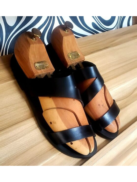 New Men Ade Footwear Leather Cross Pam  | Black