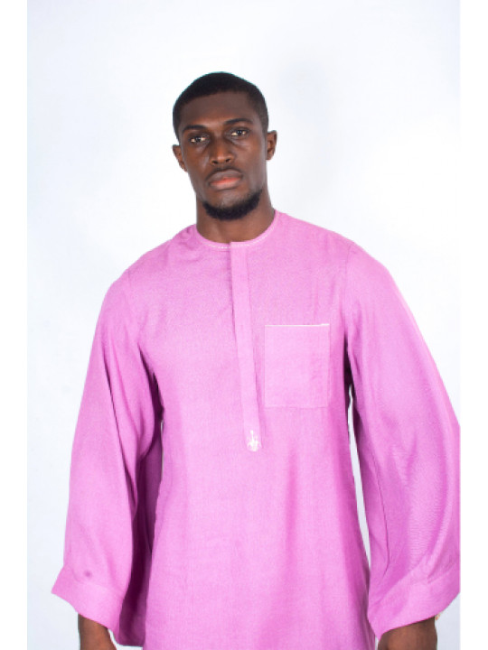New Men's Kola Kudus Flamingo Kaftan Agbada Sleeve Design Set | Pink