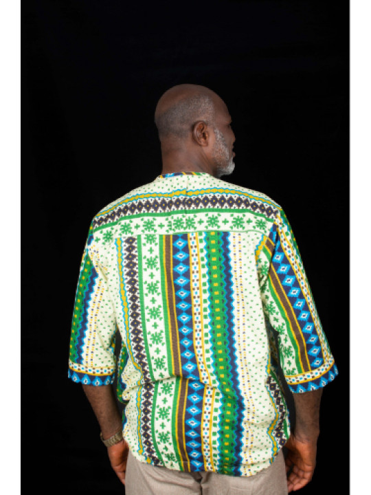 New Men's Kola Kudus Multi Pattern Suede Set Shirt | Green