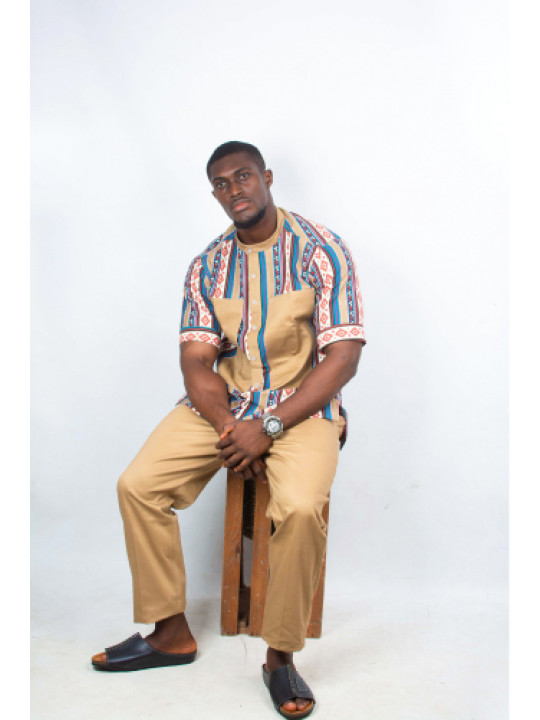 New Men's Kola Kudus Tawny Striped Shirt Set | Brown