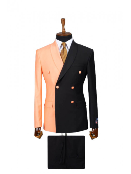 Men's Bicolored Double-breasted Suit | Black & Peach