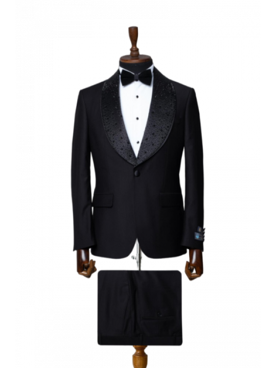 Men's Tuxedo with Shiny Black Shawl Lapel | Black