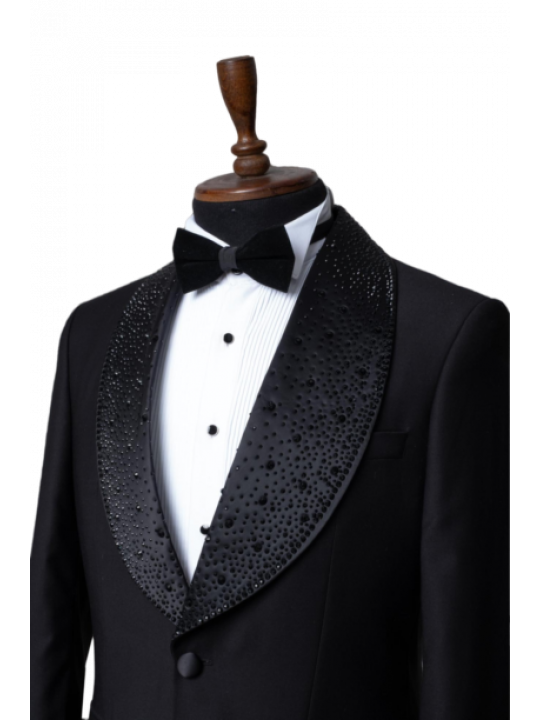 Men's Tuxedo with Shiny Black Shawl Lapel | Black