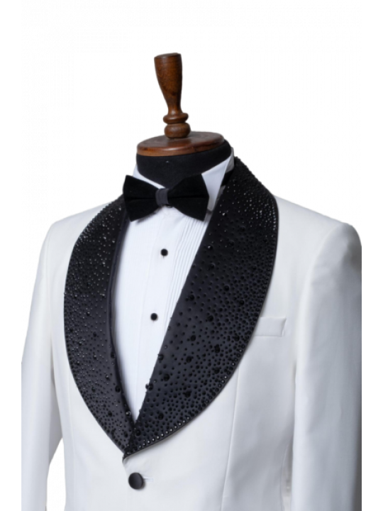 Men's Tuxedo with Shiny Black Shawl Lapel | White