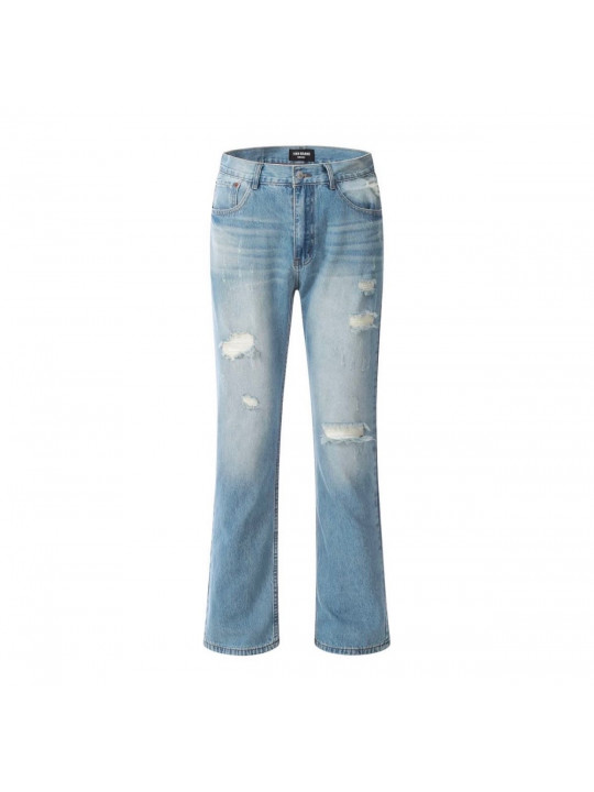 High Quality Baggy Fit Faded Jeans With Patches | Light Blue