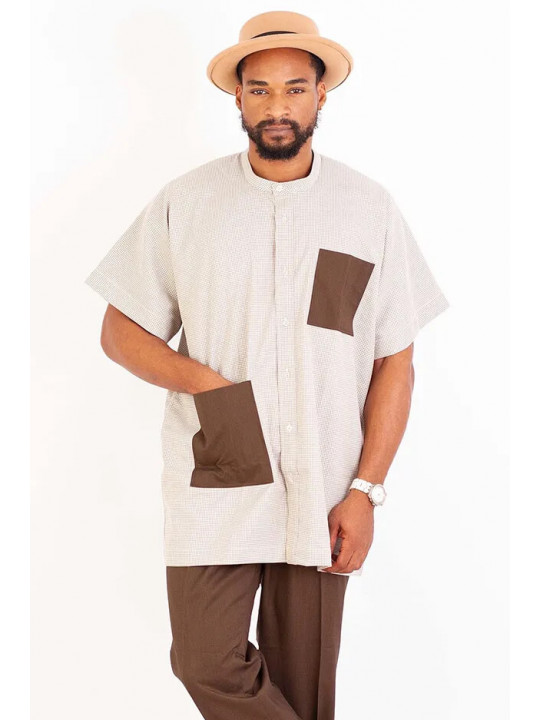 New Men's Kola Kudus Two Tone Shirt | Brown