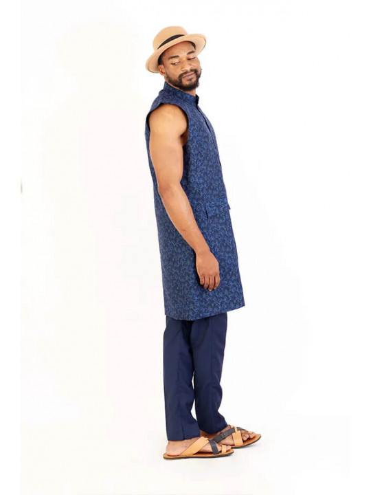 New Men's Kola Kudus Signature Custom Sleeveless Jacket | Blue