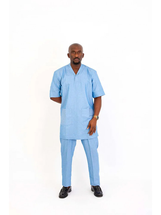 New Men's Kola Kudus V-neck Shirt Set | Light blue