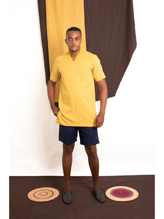 New Men's Kola Kudus Sahara Mustard Top Paired With Berry Print Pants 