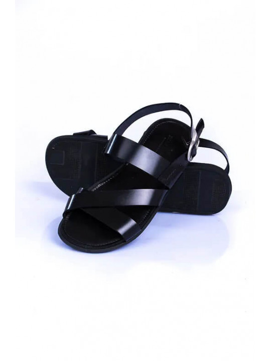New Men's Kola Kudus Leather Sandal | Black