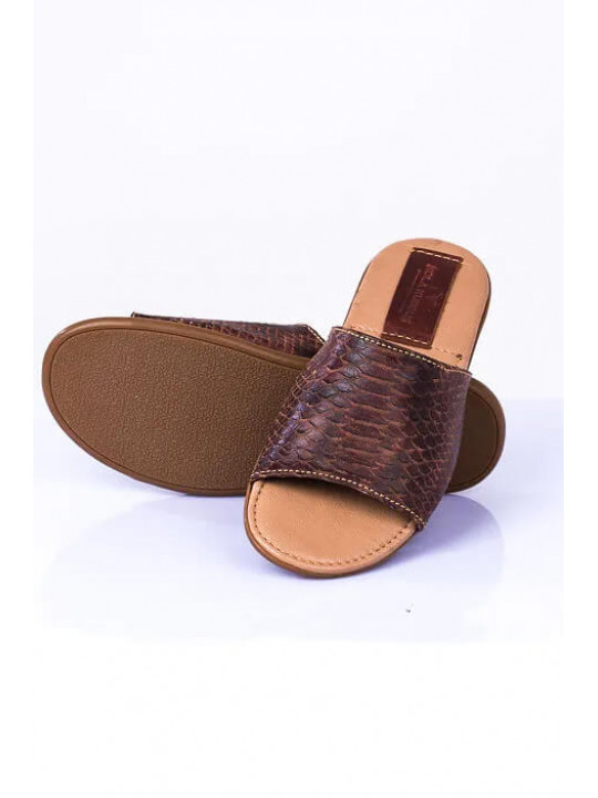 New Men's Kola Kudus Italian Leather Slipper | Brown