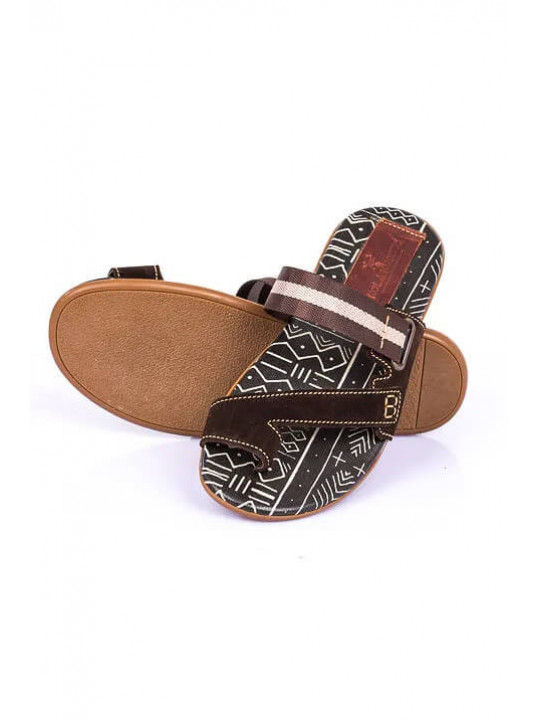 New Men's Kola Kudus Print Leather Slipper | Black & Brown