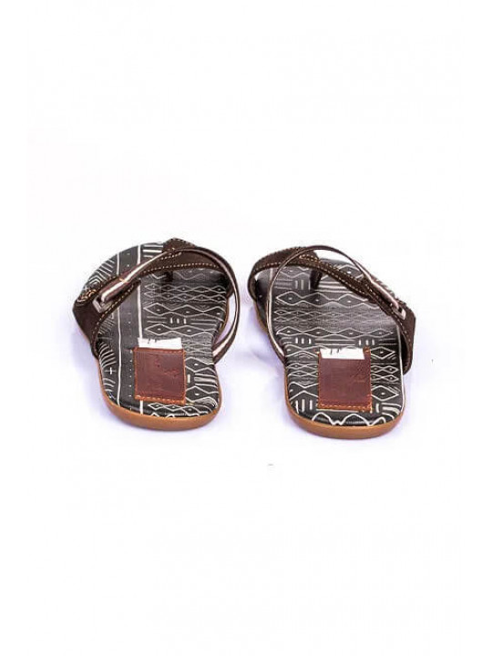 New Men's Kola Kudus Print Leather Slipper | Black & Brown