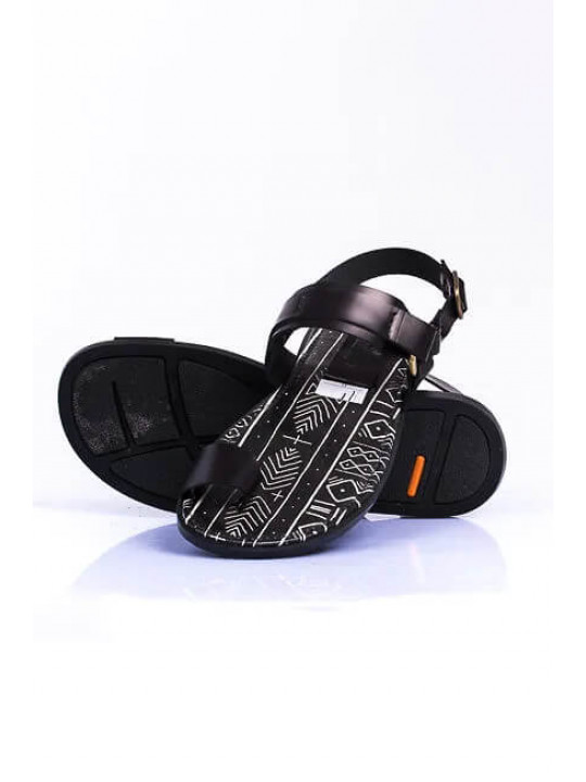 New Men's Kola Kudus Leather Sandal | Black & White