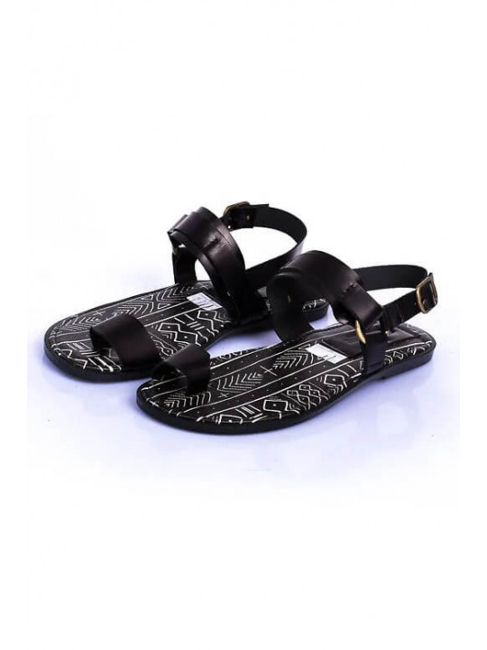 New Men's Kola Kudus Leather Sandal | Black & White