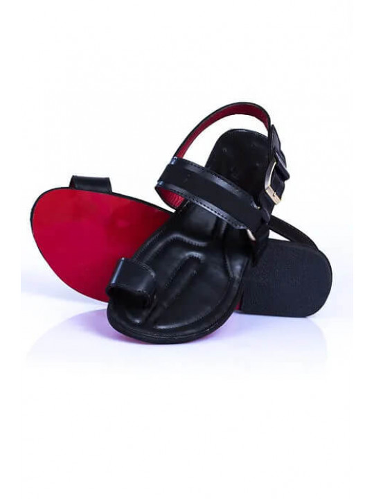 New Men's Kola Kudus Leather Sandals | Black & Red