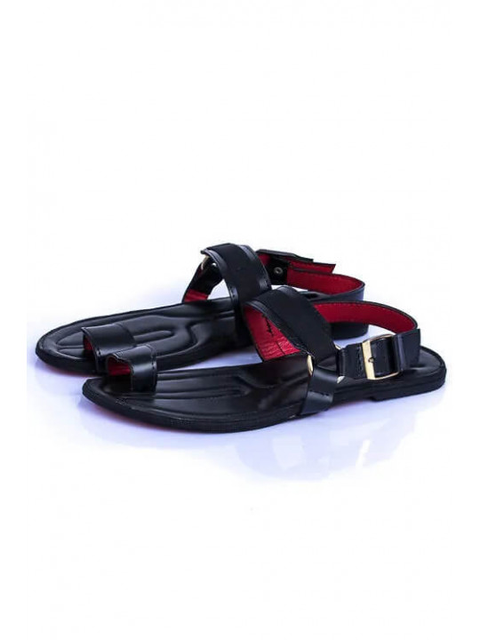 New Men's Kola Kudus Leather Sandals | Black & Red