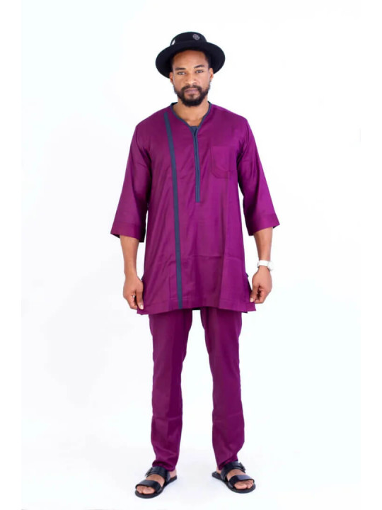 New Men's Kola Kudus Stripe Shirt Set | Purple