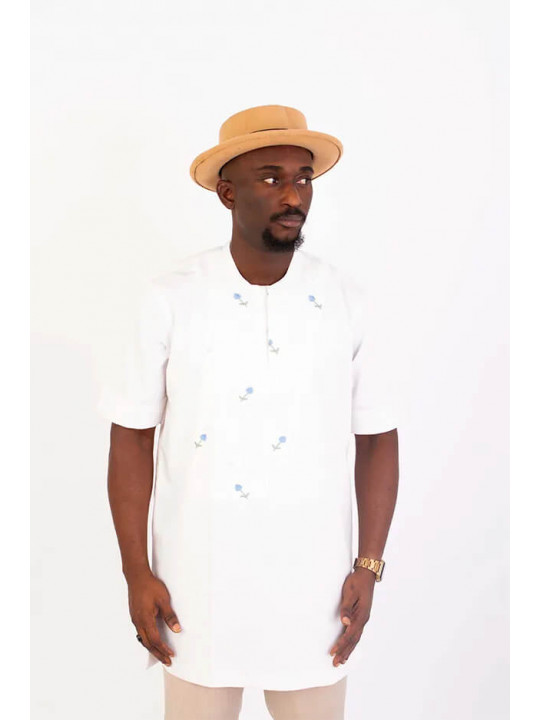 New Men's Kola Kudus Embroidery Tunic | White