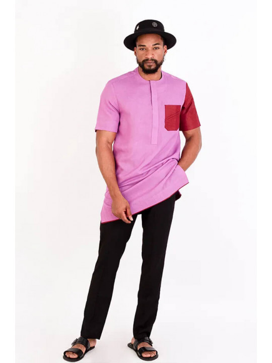 New Men's Kola Kudus Multicolor Tunic | Red & Pink