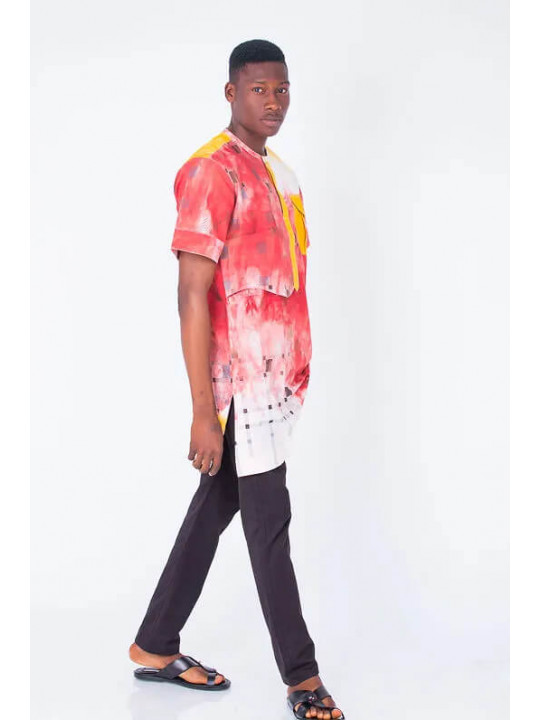 New Men's Kola Kudus Patterned Tunic Top | Red