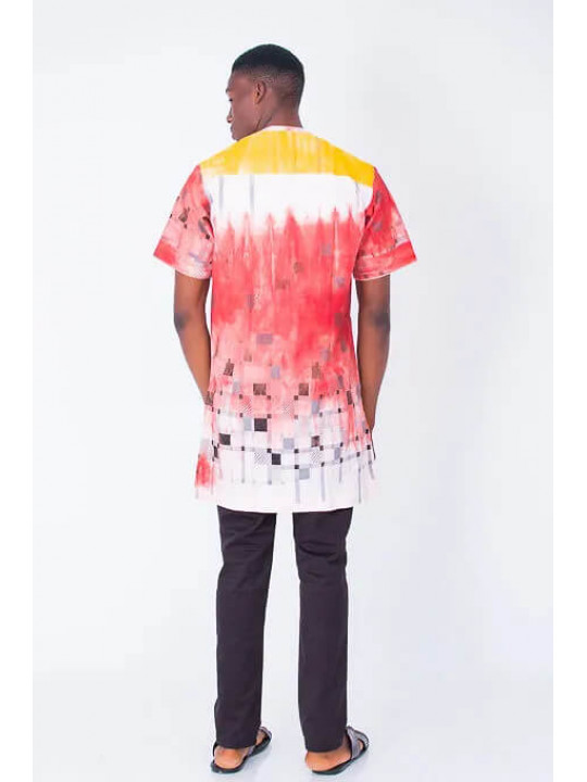 New Men's Kola Kudus Patterned Tunic Top | Red