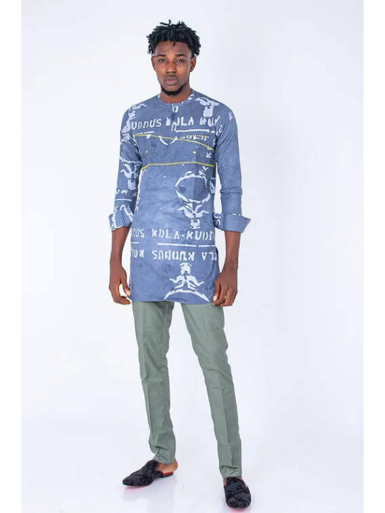 New Men's Kola Kudus Printed Tunic Top | Grey