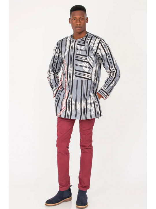 New Men's Kola Kudus Striped Tunic Top | Grey