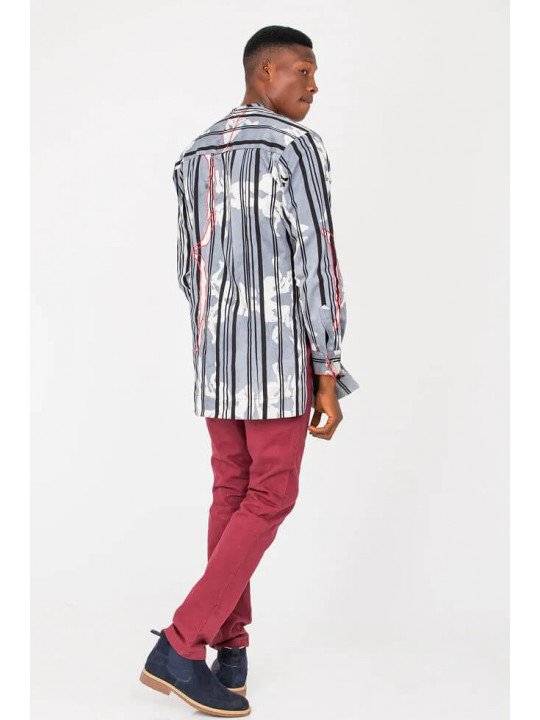 New Men's Kola Kudus Striped Tunic Top | Grey