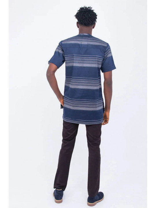 New Men's Kola Kudus Vertical Striped Tunic Top | Blue